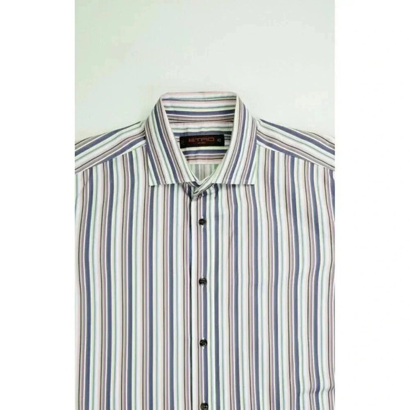 Etro Milano Size 42 (US Large) Mens Spread Collar Sprip Cotton Long Sleeve Shirt - Picture 1 of 11